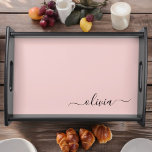 Blush Dusty Pink Modern Script Girly Monogram Name Serving Tray<br><div class="desc">Blush Dusty Pink Simple Script Monogram Name Place Serving Tray. This makes the perfect graduation,  birthday,  wedding,  bridal shower,  anniversary,  baby shower or bachelorette party gift for someone that loves glam luxury and chic styles.</div>