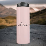 Blush Dusty Pink Modern Script Girly Monogram Name Thermal Tumbler<br><div class="desc">Blush Dusty Pink Simple Script Monogram Name Drink Tumbler. This makes the perfect sweet 16 birthday,  wedding,  bridal shower,  anniversary,  baby shower or bachelorette party gift for someone that loves glam luxury and chic styles.</div>