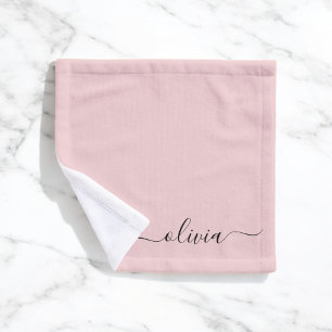 Blush Dusty Pink Modern Script Girly Monogram Name Wash Cloth