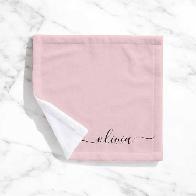 Blush Dusty Pink Modern Script Girly Monogram Name Wash Cloth (Creator Uploaded)