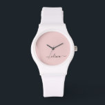 Blush Dusty Pink Modern Script Girly Monogram Name Watch<br><div class="desc">Blush Dusty Pink and White Simple Script Monogram Name Watch. This makes the perfect graduation,  birthday,  wedding,  bridal shower,  anniversary,  baby shower or bachelorette party gift for someone that loves glam luxury and chic styles.</div>