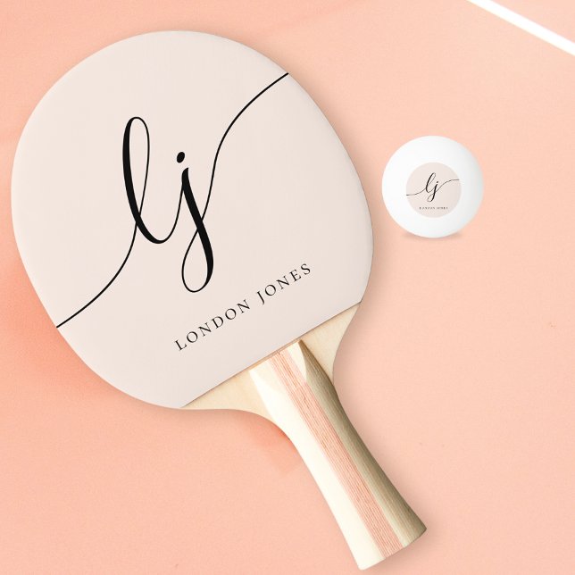 Blush Dusty Pink Modern Script Monogram Name Girly Ping Pong Paddle (Creator Uploaded)