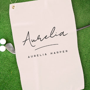 Blush Dusty Pink Modern Script Monogram Signature Golf Towel