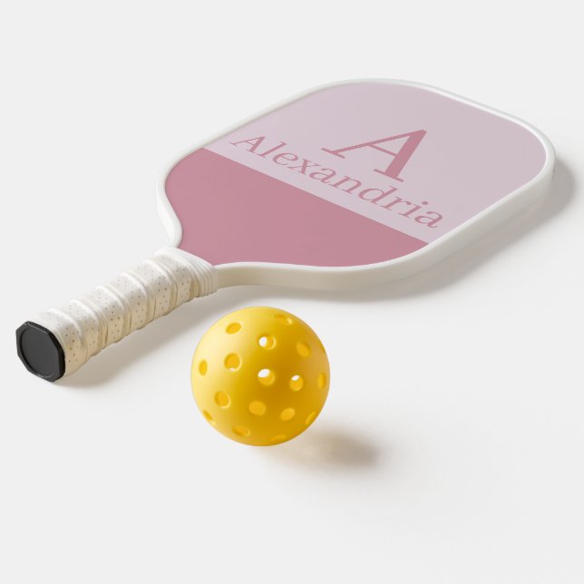 Blush Dusty Pink Monogram Initial Name Minimal Pickleball Paddle (Laydown 2)