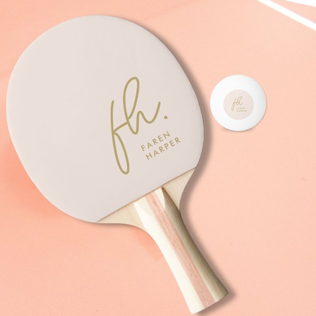Blush Dusty Pink Monogram Script Gold Name  Ping Pong Paddle (Creator Uploaded)