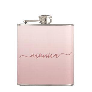 Blush Dusty Pink Ombre Elegant Signature Hip Flask