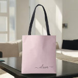 Blush Dusty Pink White Girly Script Monogram Tote Bag<br><div class="desc">Blush Dusty Pink Elegant Add Your Own Name Monogram Book Bag. This Book Bag can be customised to include your initial and first name and given as a gift for Christmas,  Sweet 16 Birthday,  Bridal Shower or a Wedding.</div>