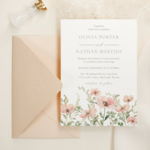 Blush & Dusty Pink Wildflowers Watercolor Wedding Invitation