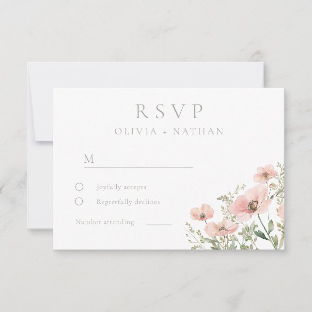 Blush & Dusty Pink Wildflowers Watercolor Wedding RSVP Card (Front)