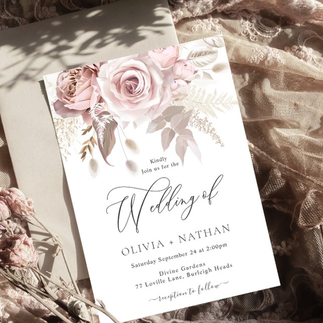 Blush Dusty Rose Boho Trending All Seasons Wedding Invitation (Creator Uploaded)