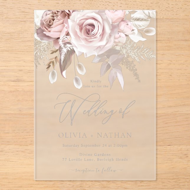  Blush & Dusty Rose Boho Trending Designer Wedding Acrylic Invitations (Front)