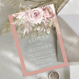 Blush & Dusty Rose Border Floral Wedding  Acrylic Invitations