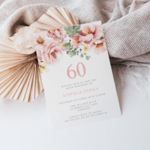 Blush Dusty Rose Floral 60th Birthday Party Invitation