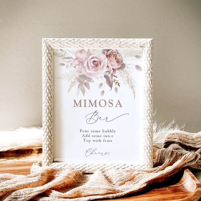 Blush Dusty Rose Floral Mimosa Bar Poster (Creator Uploaded)