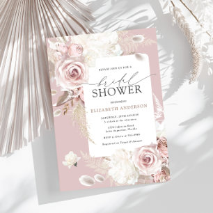 Blush Dusty Rose Floral Unique Bridal Shower Invitation