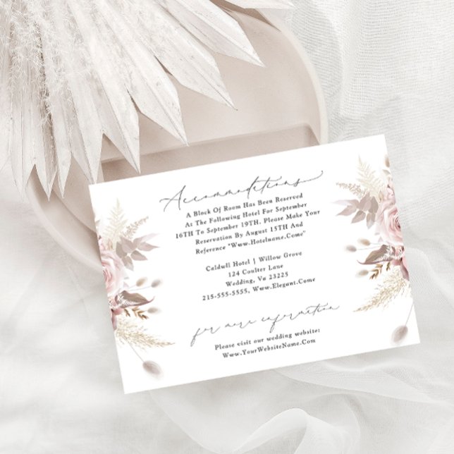 Blush Dusty Rose Floral Wedding Accommodation  Enclosure Card (Creator Uploaded)