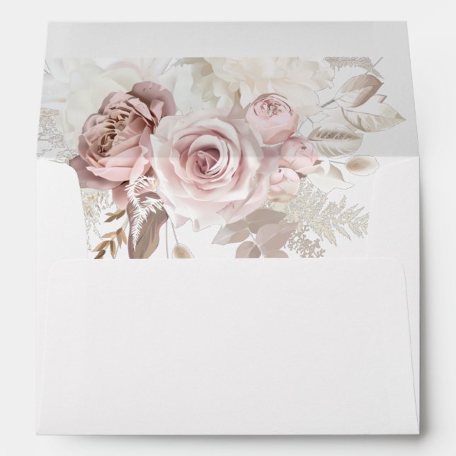 Blush & Dusty Rose Floral Wedding Envelope (Back (Bottom))