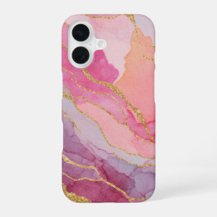 Blush & Dusty Rose Marble with Gold Glitter  iPhone 16 Case