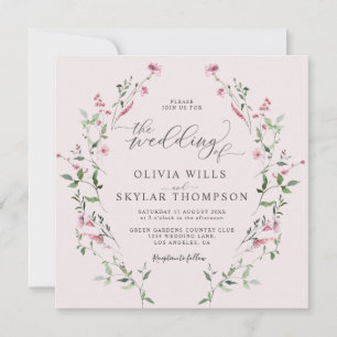 Blush Dusty Rose Wildflowers Garden Pink Wedding Invitation