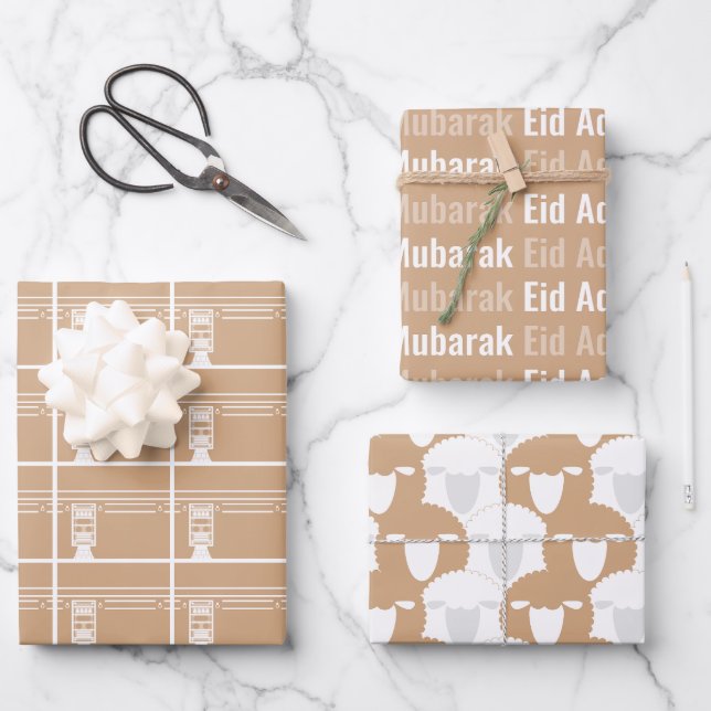 Blush Eid Adha Mubarak Kaaba Sheep Wrapping Paper Sheet (Front)