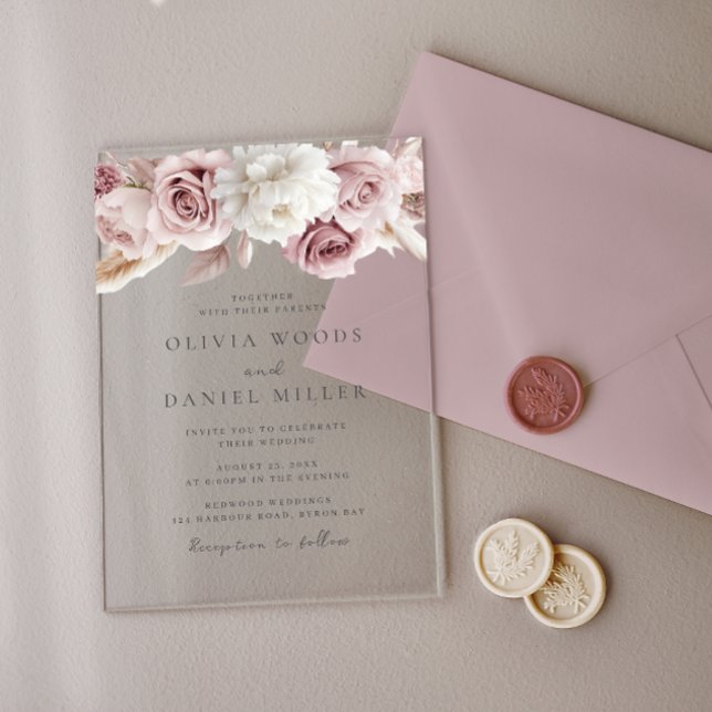 Blush Elegance: Gorgeous Floral Wedding Acrylic Invitations (Creator Uploaded)