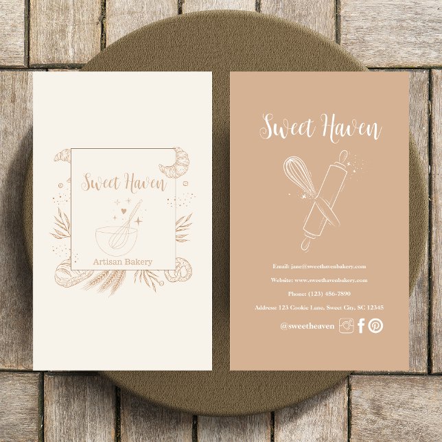 Blush Elegant Minimalist Cooking Utensil Bakery Business Card (Creator Uploaded)