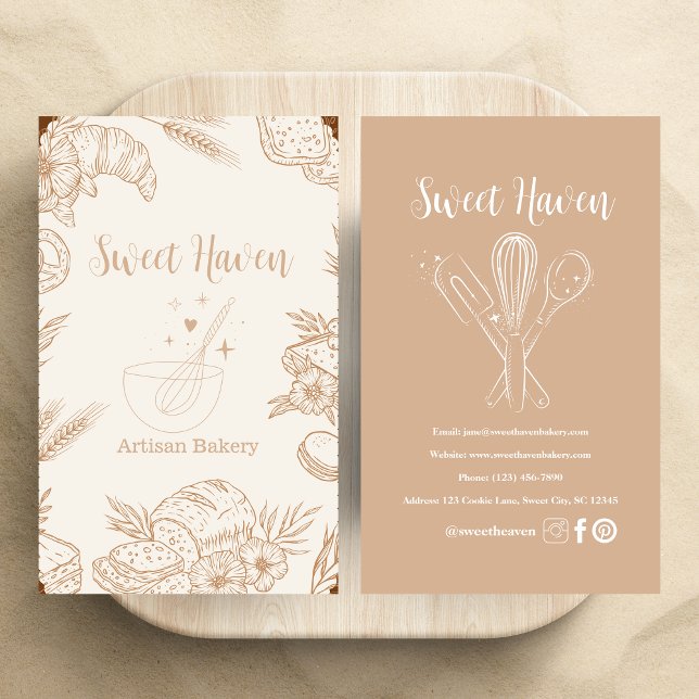 Blush Elegant Minimalist Cooking Utensil Bakery Business Card (Creator Uploaded)