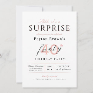 Blush elegant modern classy surprise 40th birthday invitation