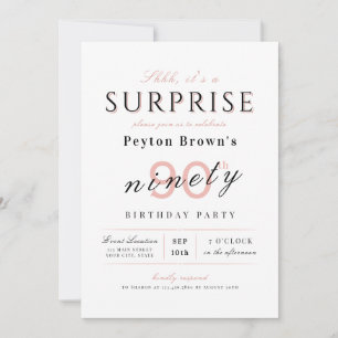 Blush elegant modern classy surprise 90th birthday invitation