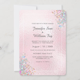 Blush Elegant Modern Holographic Glitter Metallic Invitation