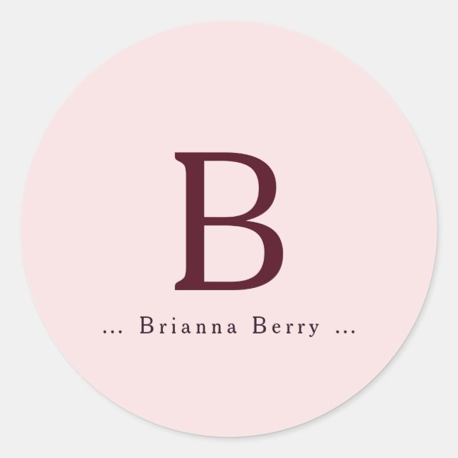 Blush Elegant Monogram Name Classic Round Sticker (Front)