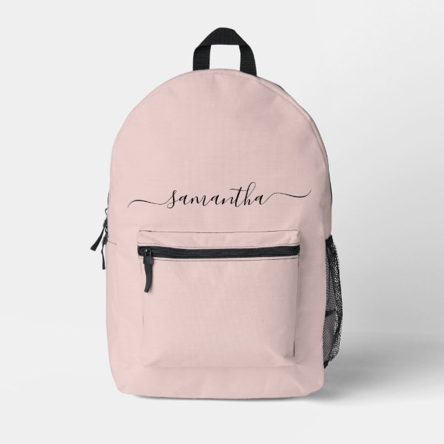 Blush Elegant Swash Signature Name Printed Backpack (Front)