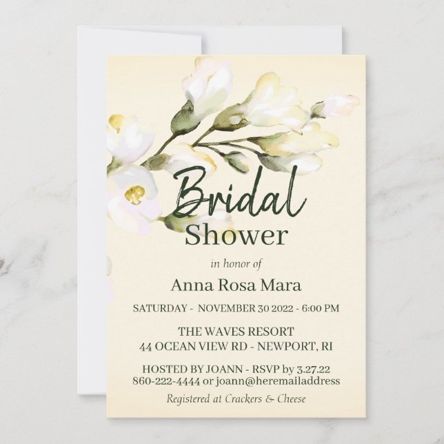 *~* Blush Elegant White Beach Rose Bridal Shower Invitation (Front)