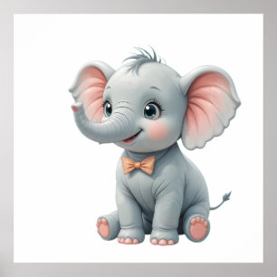 Blush Elephant Baby Room Poster – Animal Nursery 