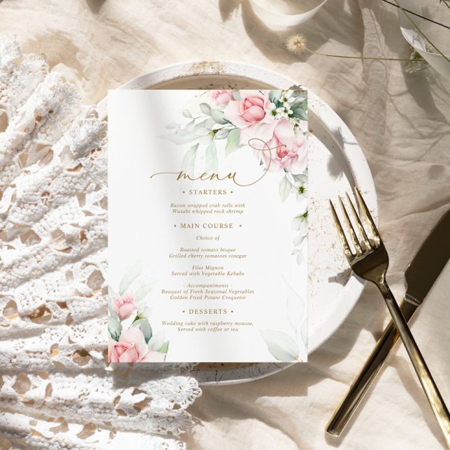Blush & Eucalyptus Floral Wedding Menu (Creator Uploaded)