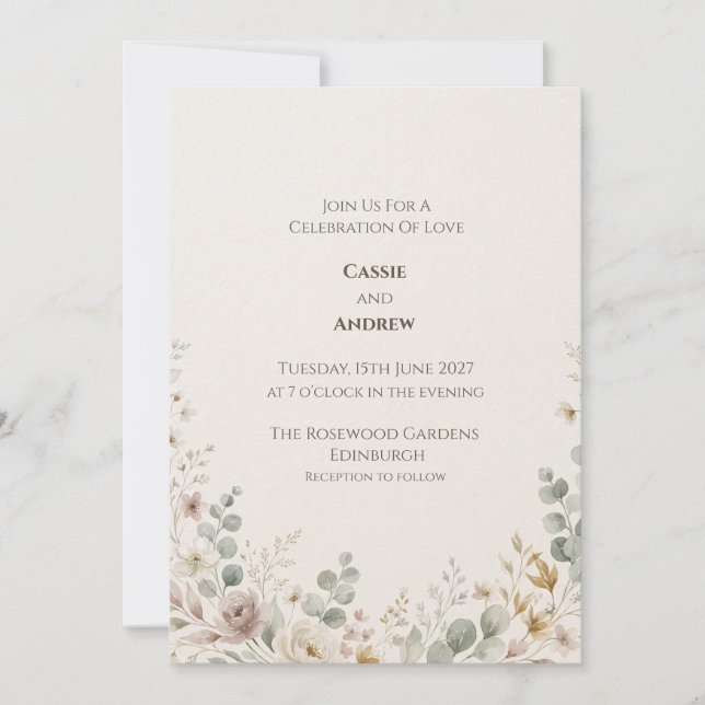 Blush Eucalyptus Greenery Wedding Invitation (Front)