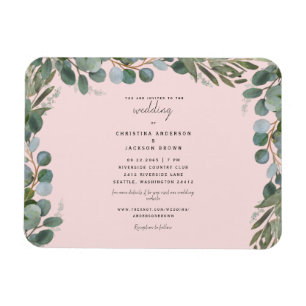 Blush Eucalyptus Greenery Wedding Invitation Magnet