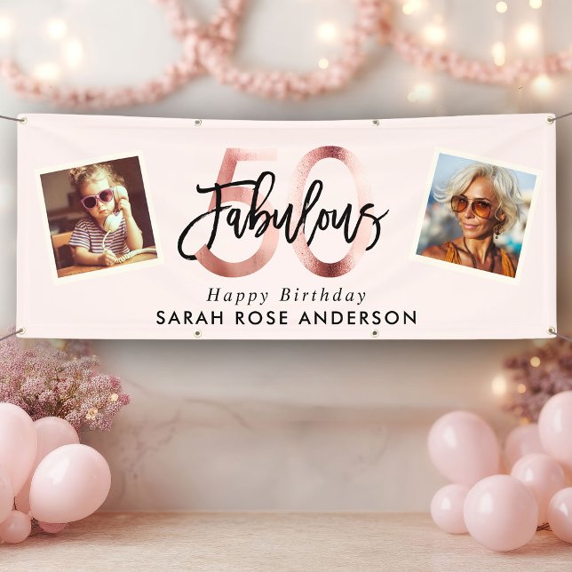 Blush Fabulous 50th Happy Birthday Photo Pink Banner (Creator Uploaded)