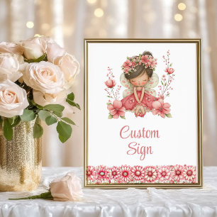Blush Fairy Girl Whimsical Floral Birthday Custom  Poster