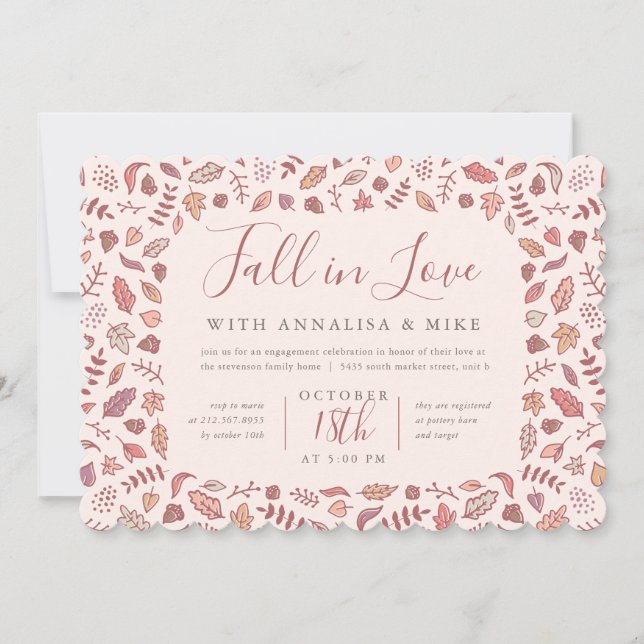 Blush Fall in Love Engagement Party Invitation (Front)