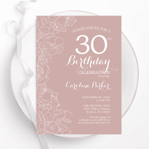Blush Floral 30th Birthday Party Invitation