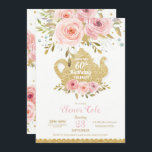 Blush Floral 60th Birthday Tea Party High Tea Invitation<br><div class="desc">Personalize this gorgeous Pink Blush Floral Tea Birthday Party Invitation with your party details easily and quickly, simply press the customise it button to further re-arrange and format the style and placement of the text. Great for ANY AGE! A pretty co-ordinating floral backside of invitation included. (c) The Happy Cat...</div>