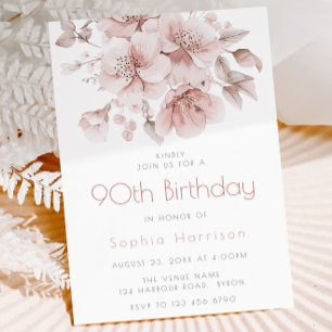 Blush Floral 90th Birthday Ninetieth Celebration Invitation