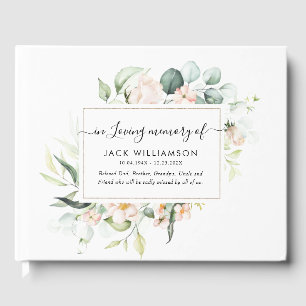 blush floral and greenery funeral guest book