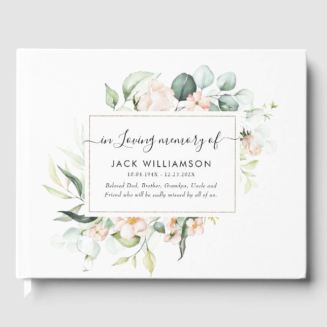 blush floral and greenery funeral guest book (Front)