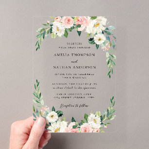 Blush Floral Arch Rustic Wedding Acrylic Invitations