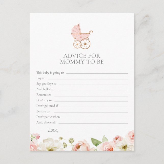 Blush Floral Baby Shower Advice for Mummy Card (Front)