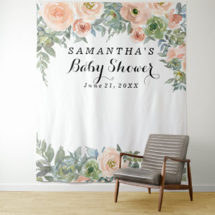 Blush Floral Baby Shower Photo Booth Tapestry