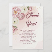 Blush Floral Baby Shower Thank You Card