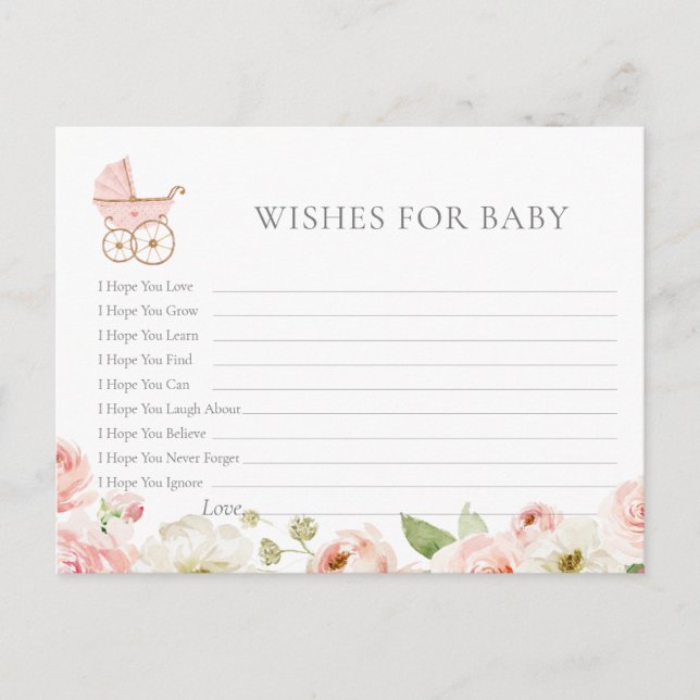 Blush Floral Baby Shower Wishes for Baby Card (Front)